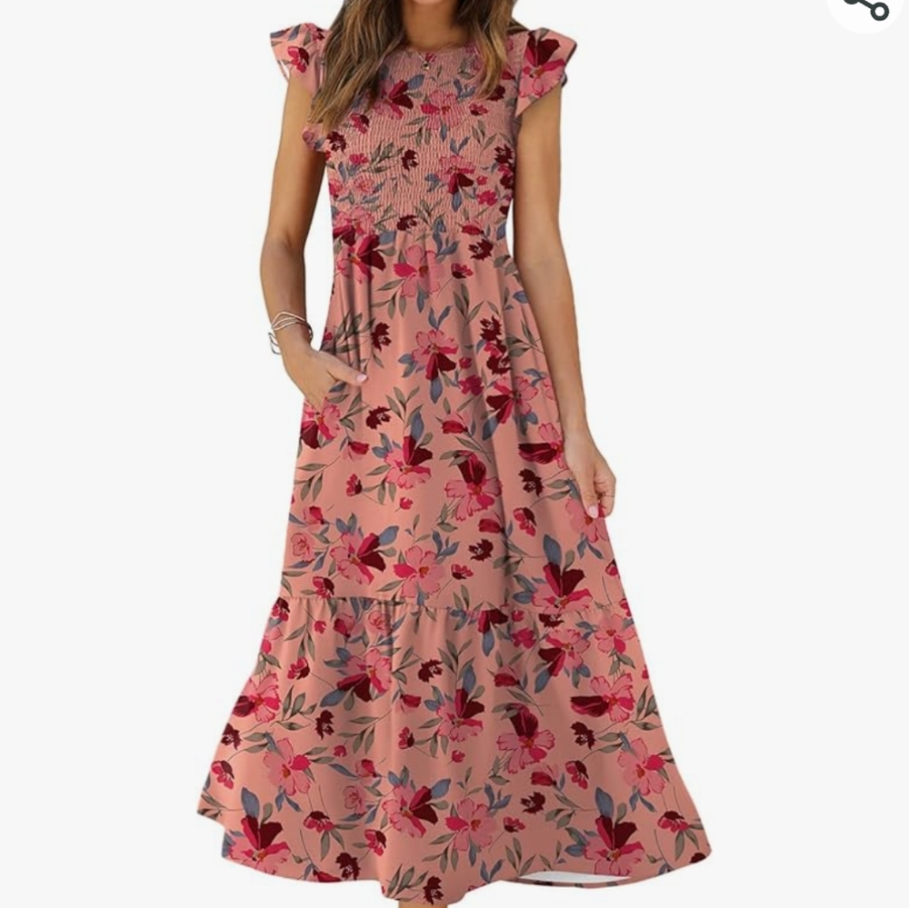 Ofeefan Casual Maxi Dress Pink Floral Size L Layered Laggin Look